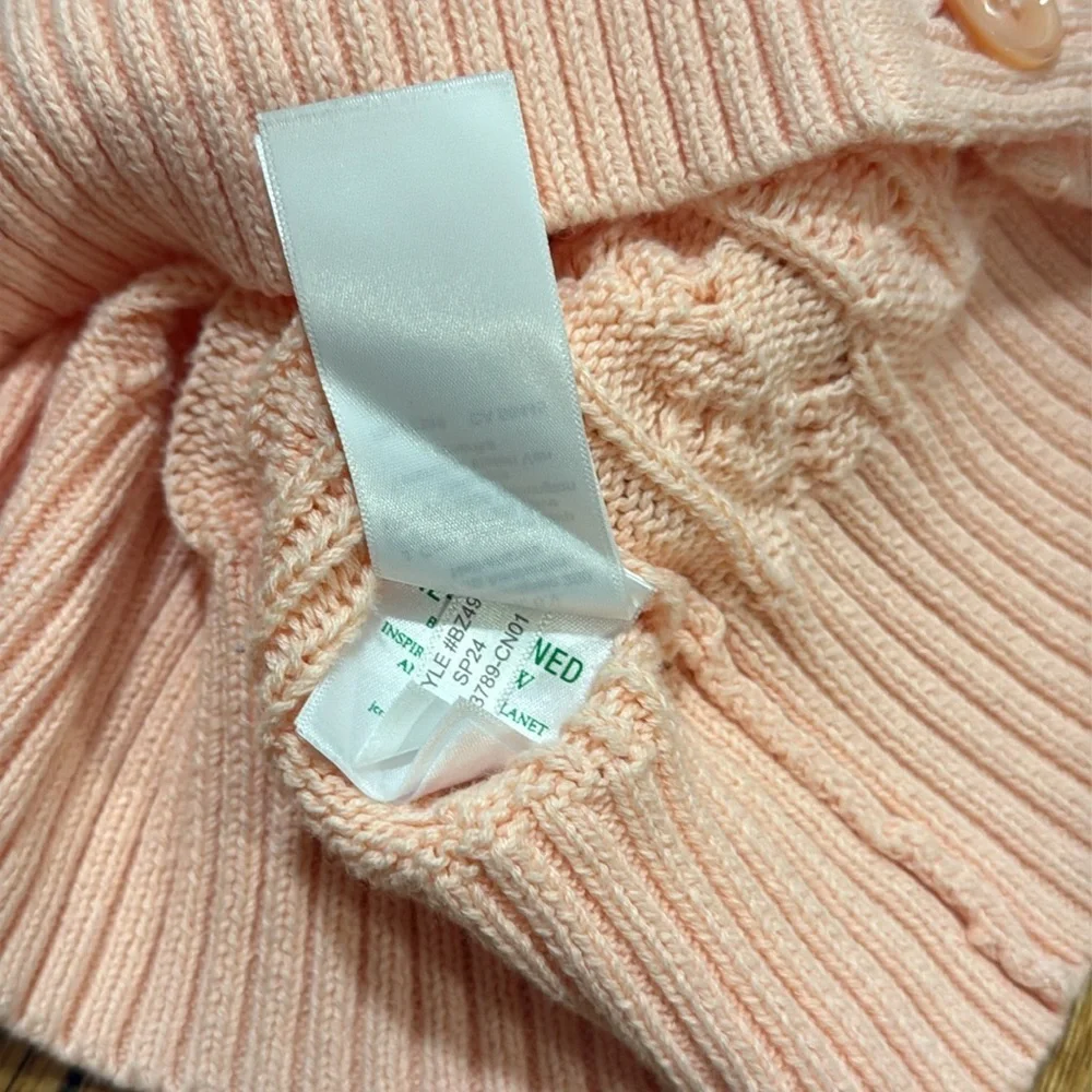J. Crew Light peach Pink Cable Knit Cardigan button long Size large 100% cotton